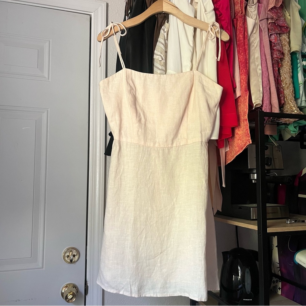 HONORINE light peach pink blush linen sleeveless mini dress‎